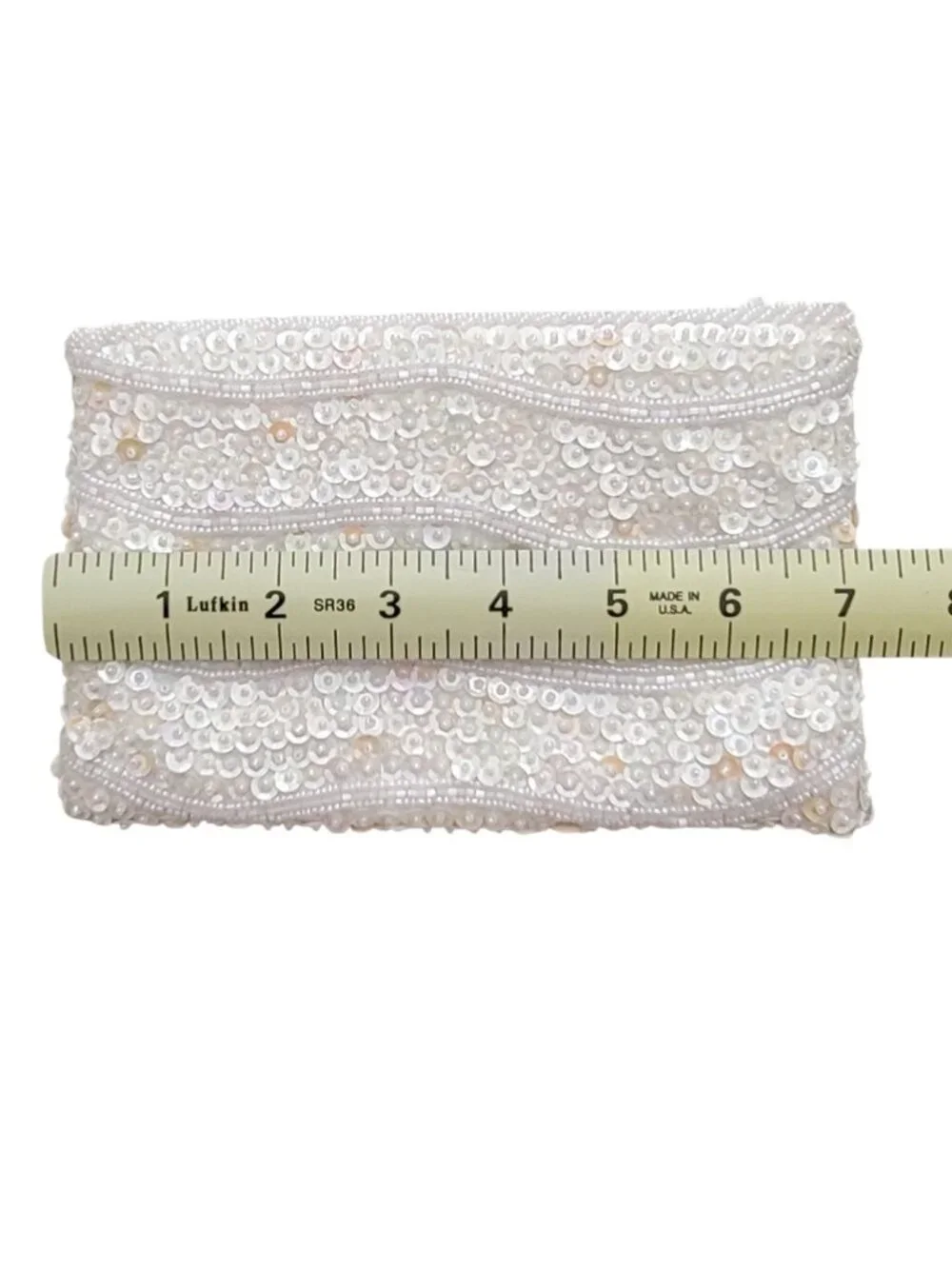 Vintage White Iridescent Sequin & Beaded Evening Bag – Unbranded